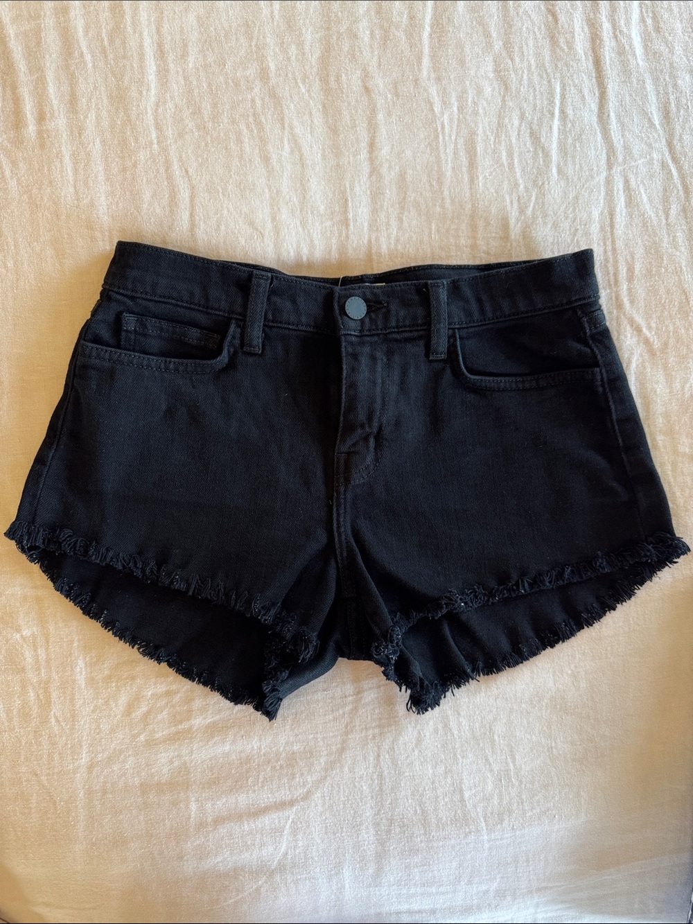 L'AGENCE Black Frayed Hem Denim Shorts